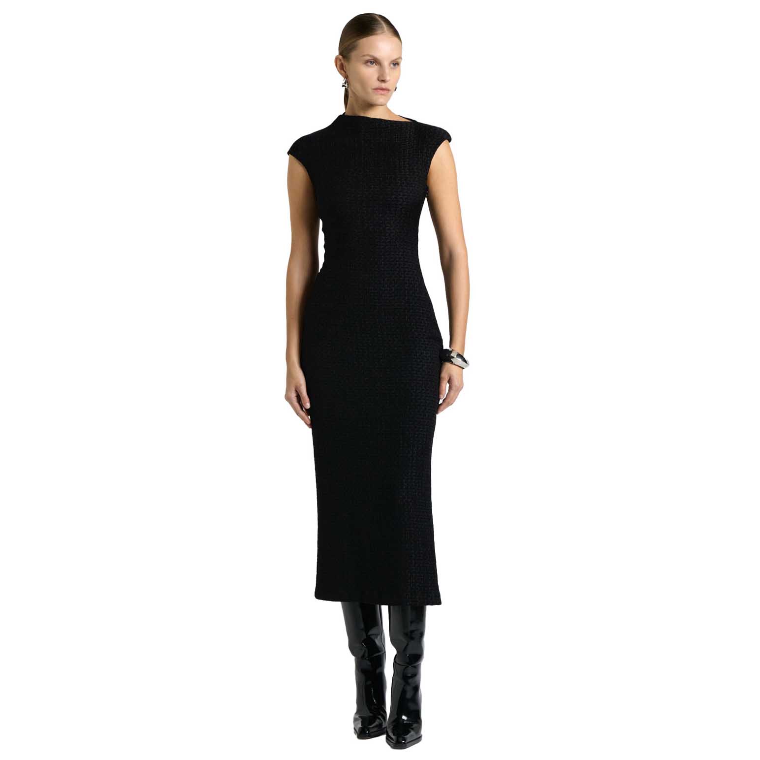 Cue Soft Shirred Jacquard Midi Dress